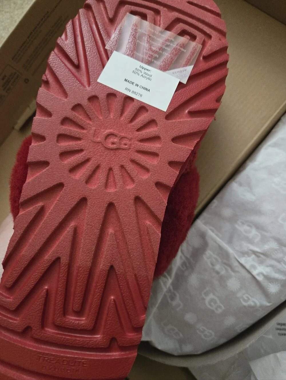 UGG Red Knit Faux-Fur Slip-On Clogs - Picture 3 of 8